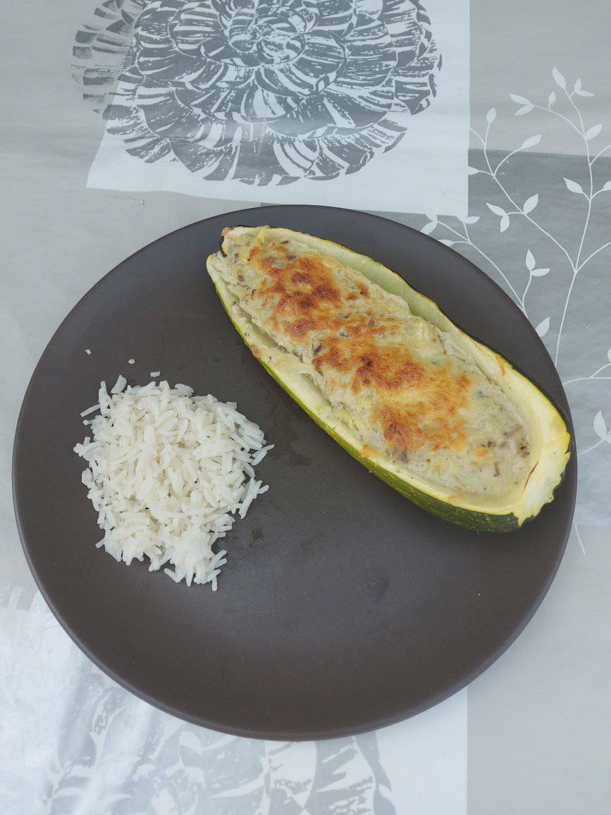 Courgettes farcies au bleu d&rsquo;Auvergne et champignons